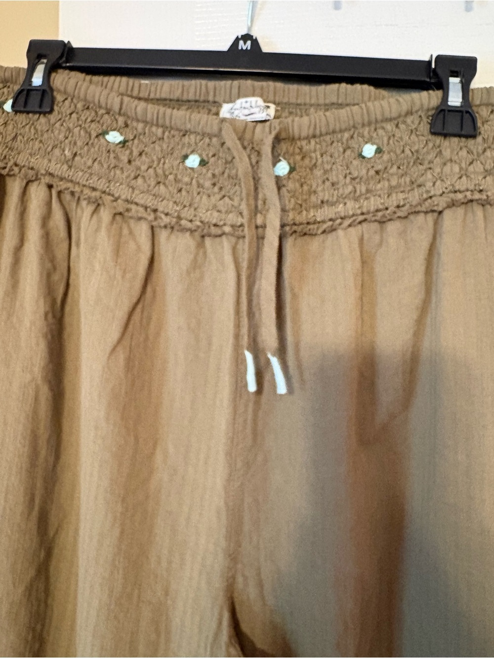 Free People Intimately Lounge Set Olive Green Embroidered Top Wide Leg Pants Boh - Picture 8 of 10
